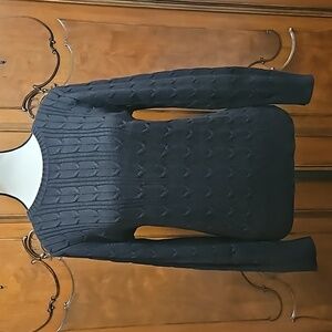 St Johns Bay Cable Knit Sweater Slight Scoop Neck Size Small Black Cotton Blend